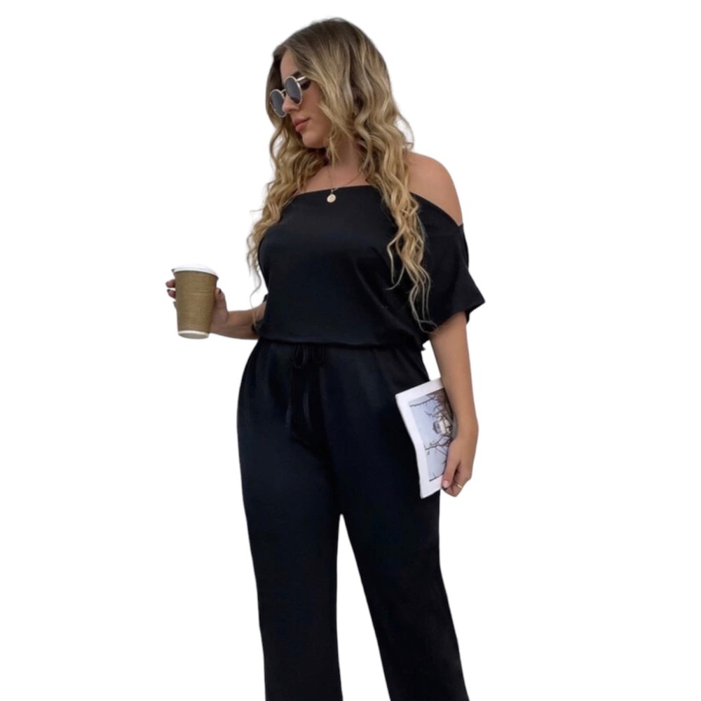 💚NWOT Ashley Stewart Flowy Cut out Sleeves Black Jumpsuit